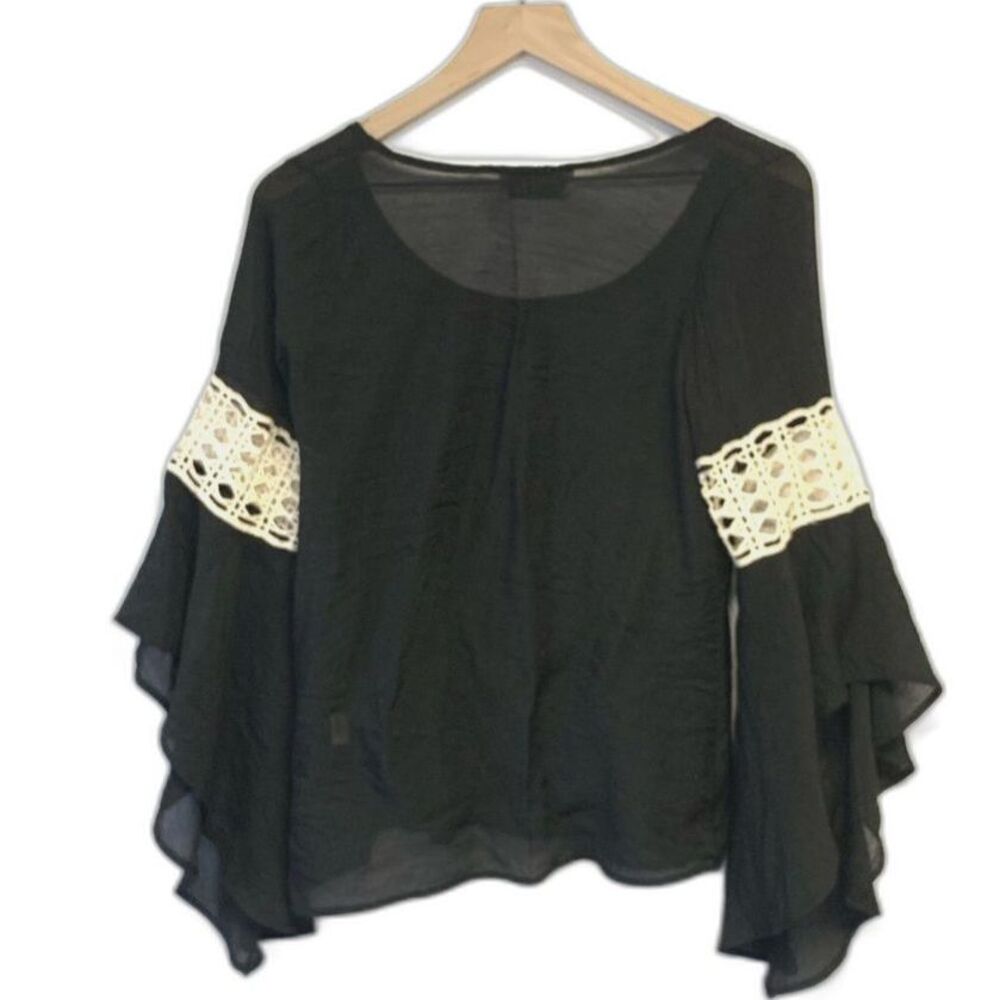 VaVa Joy Han Boho Chic Bell Sleeve Blouse Black X-Small